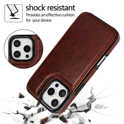 For iPhone 16 Pro Max Double Buckle Crazy Horse Texture PU Phone Case(Brown) - iPhone 16 Pro Max Cases by buy2fix | Online Shopping UK | buy2fix