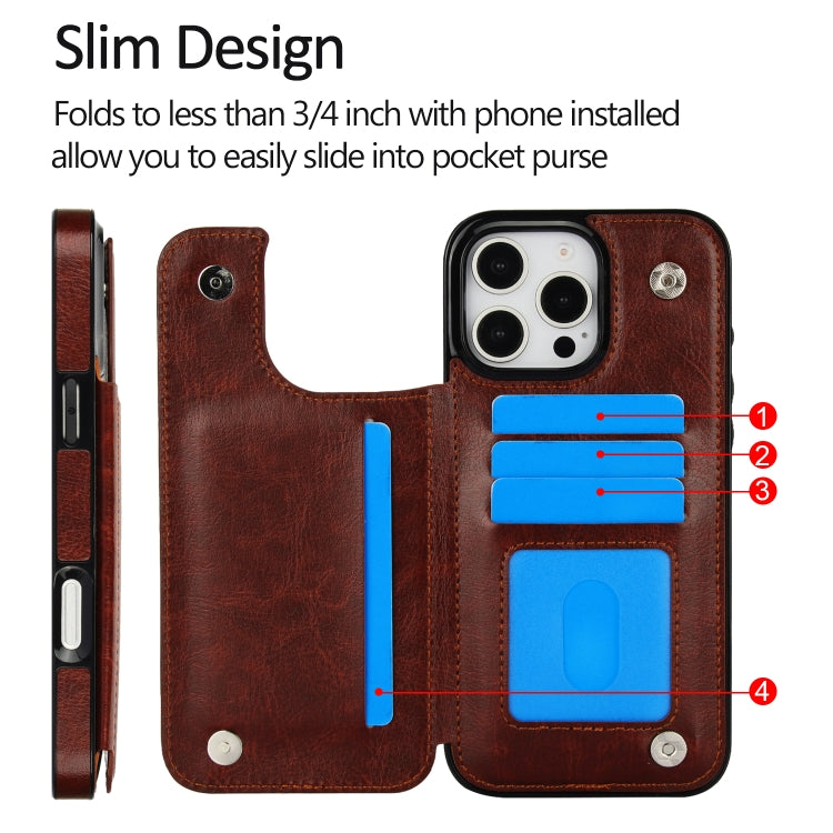 For iPhone 16 Pro Max Double Buckle Crazy Horse Texture PU Phone Case(Brown) - iPhone 16 Pro Max Cases by buy2fix | Online Shopping UK | buy2fix