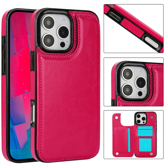 For iPhone 16 Pro Double Buckle Crazy Horse Texture PU Phone Case(Rose Red) - iPhone 16 Pro Cases by buy2fix | Online Shopping UK | buy2fix