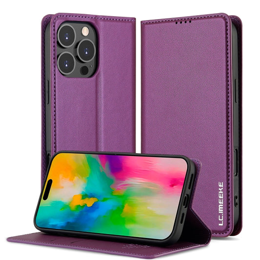 For iPhone 16 Pro LC.IMEEKE L1 Series Frosted Fine Texture PU Phone Case(Purple) - iPhone 16 Pro Cases by LC.IMEEKE | Online Shopping UK | buy2fix