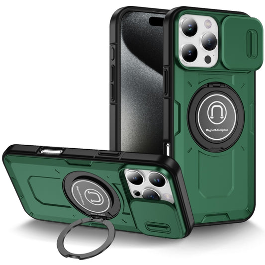 For iPhone 16 Pro Max Sliding Camshield TPU Hybrid PC Magnetic Holder Phone Case(Dark Green) - iPhone 16 Pro Max Cases by buy2fix | Online Shopping UK | buy2fix