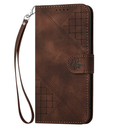 For iPhone 16 YX0080 Grid Butterfly Embossed Pattern Flip Leather Phone Case with Lanyard(Coffee) - iPhone 16 Cases by buy2fix | Online Shopping UK | buy2fix