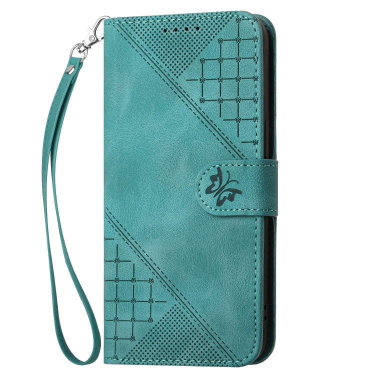 For Motorola Moto G Play 4G 2024 YX0080 Grid Butterfly Embossed Pattern Flip Leather Phone Case with Lanyard(Light Blue) - Motorola Cases by buy2fix | Online Shopping UK | buy2fix