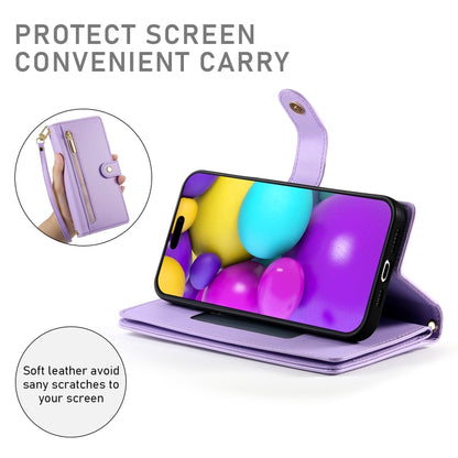 For iPhone 16 Plus Nine Card-slot Zipper Wallet Bag Leather Phone Case(Purple) - iPhone 16 Plus Cases by buy2fix | Online Shopping UK | buy2fix