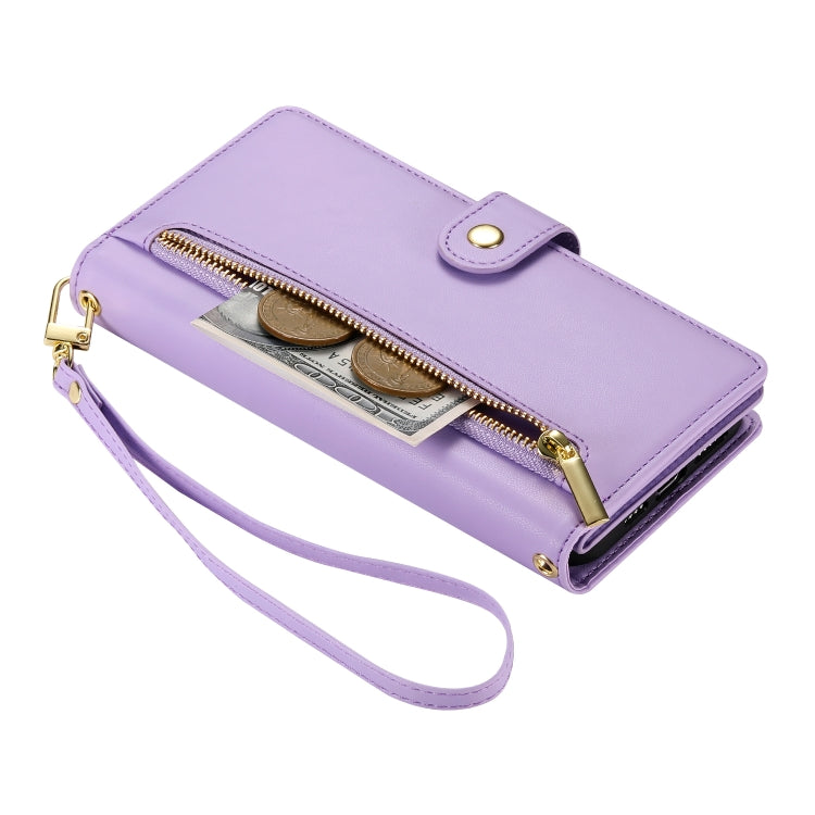 For iPhone 16 Plus Nine Card-slot Zipper Wallet Bag Leather Phone Case(Purple) - iPhone 16 Plus Cases by buy2fix | Online Shopping UK | buy2fix