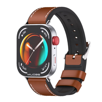 For Huawei Watch Fit3 MIJOBS TPU Leather Watch Band(Brown Silver) - Watch Bands by MIJOBS | Online Shopping UK | buy2fix