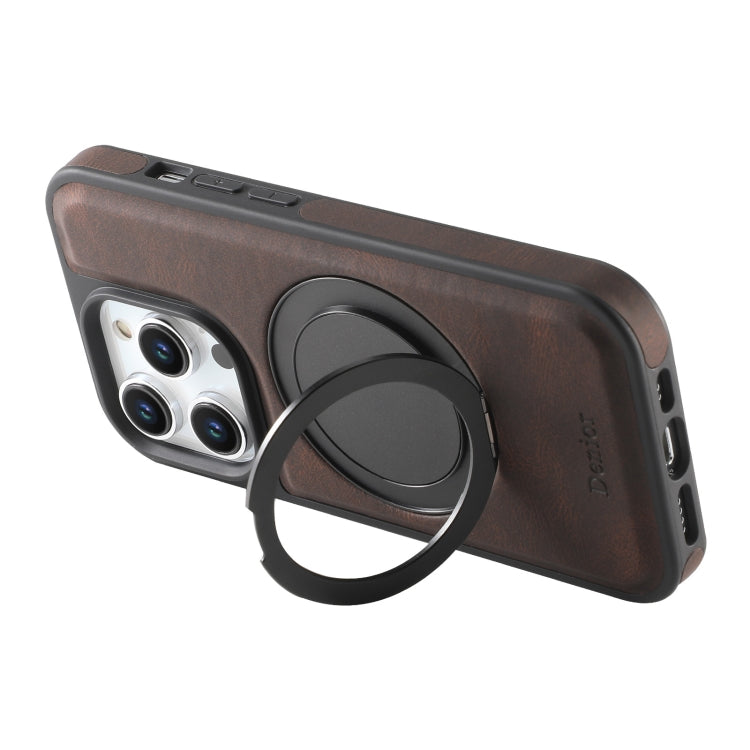 For iPhone 16 Pro Denior A14 Skin Feel Rotating Holder MagSafe Phone Case(Brown) - iPhone 16 Pro Cases by Denior | Online Shopping UK | buy2fix