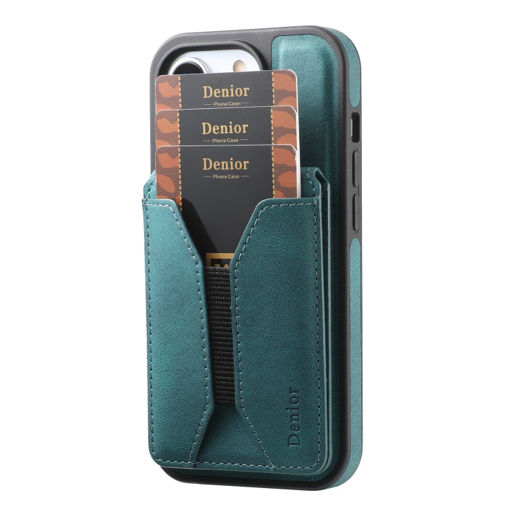 For iPhone 16 Plus Denior D18 Skin Feel Rotating Holder MagSafe Detachable Card Slot Phone Case(Blue) - iPhone 16 Plus Cases by Denior | Online Shopping UK | buy2fix