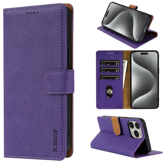 For iPhone 16 Pro Max N.BEKUS CSJ-P1 Solid Color Leather Phone Case(Purple) - iPhone 16 Pro Max Cases by N.BEKUS | Online Shopping UK | buy2fix