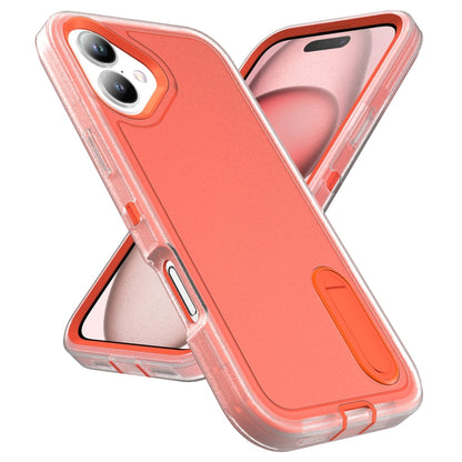 For iPhone 16 Plus Rugged PC + Silicone Phone Case with Holder(Transparent+Orange) - iPhone 16 Plus Cases by buy2fix | Online Shopping UK | buy2fix