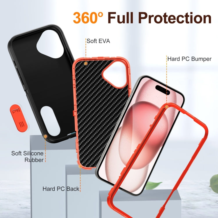 For iPhone 16 Rugged PC + Silicone Phone Case with Holder(Black+Orange) - iPhone 16 Cases by buy2fix | Online Shopping UK | buy2fix