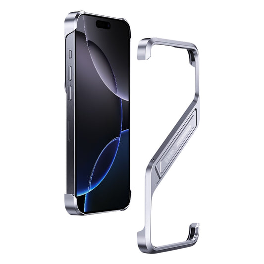 For iPhone 16 Pro S-shaped Stand Frameless Metal Phone Case(Silver) - iPhone 16 Pro Cases by buy2fix | Online Shopping UK | buy2fix