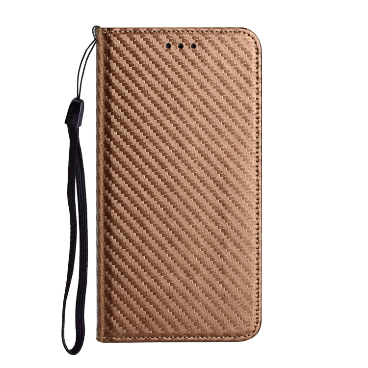 For iPhone 16 Carbon Fiber Texture Magnetic Flip Leather Phone Case(Brown) - iPhone 16 Cases by buy2fix | Online Shopping UK | buy2fix