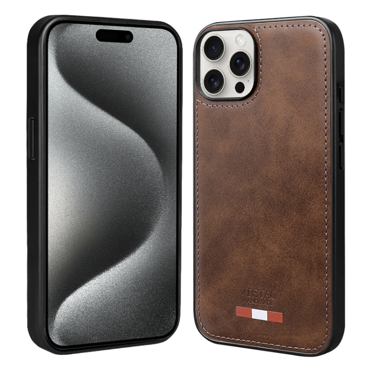 For iPhone 15 Pro Max VIETAO Plain Leather Stitching PU Phone Case(Brown) - iPhone 15 Pro Max Cases by VIETAO | Online Shopping UK | buy2fix