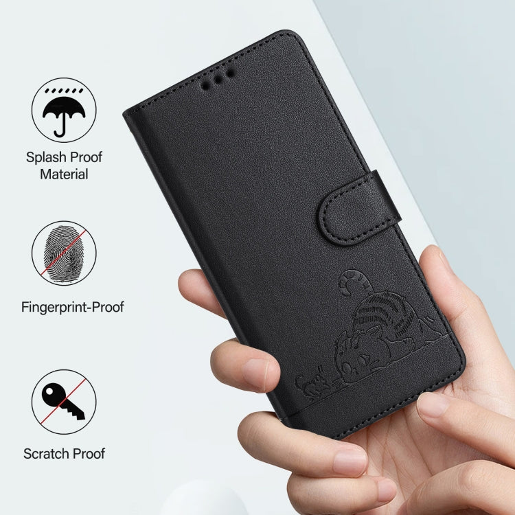 For Redmi K70 Ultra 5G Global Cat Rat Embossed Pattern RFID Leather Phone Case with Lanyard(Black) - Xiaomi Cases by buy2fix | Online Shopping UK | buy2fix