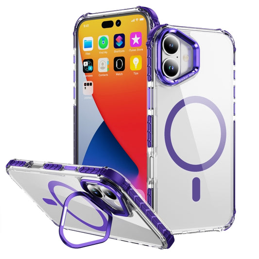 For iPhone 16 Plus Rainbow Series Transparent MagSafe Lens Holder Phone Case(Purple) - iPhone 16 Plus Cases by buy2fix | Online Shopping UK | buy2fix