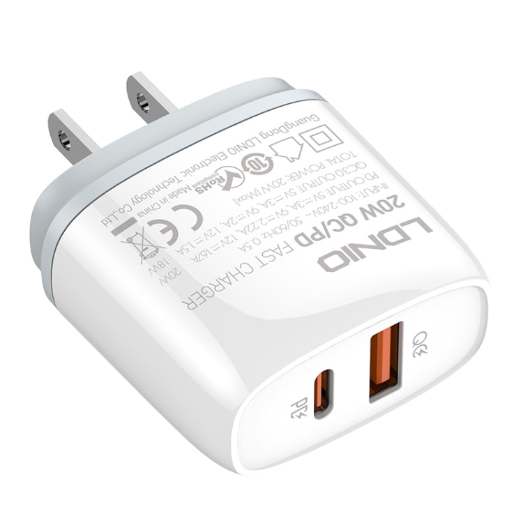 LDNIO Q229 QC3.0 / PD20W USB + Type-C Fast Charger with 1m Type-C to 8 Pin Cable, Plug Type:US Plug(White) - USB Charger by LDNIO | Online Shopping UK | buy2fix