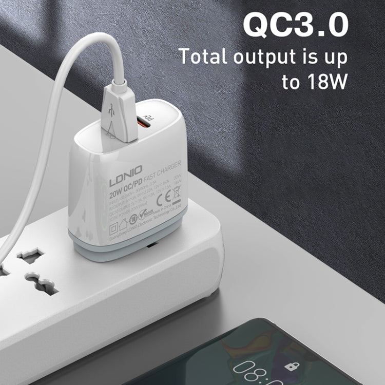 LDNIO Q229 QC3.0 / PD20W USB + Type-C Fast Charger with 1m Type-C to 8 Pin Cable, Plug Type:UK Plug(White) - USB Charger by LDNIO | Online Shopping UK | buy2fix