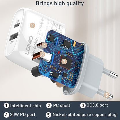 LDNIO Q229 QC3.0 / PD20W USB + Type-C Fast Charger with 1m Type-C to 8 Pin Cable, Plug Type:UK Plug(White) - USB Charger by LDNIO | Online Shopping UK | buy2fix