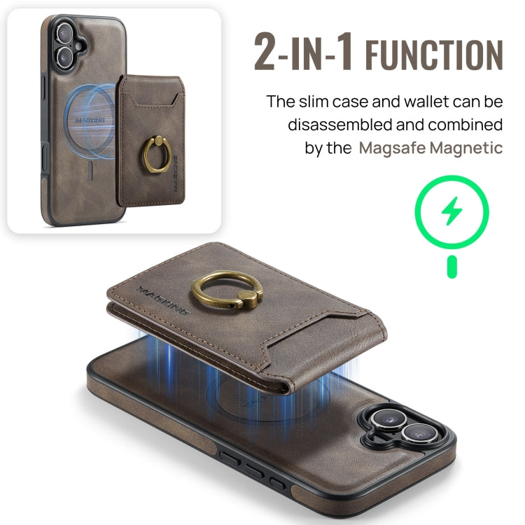 For iPhone 16 DG.MING K1 MagSafe Detachable Wallet RFID Back Cover Phone Case(Coffee) - iPhone 16 Cases by DG.MING | Online Shopping UK | buy2fix