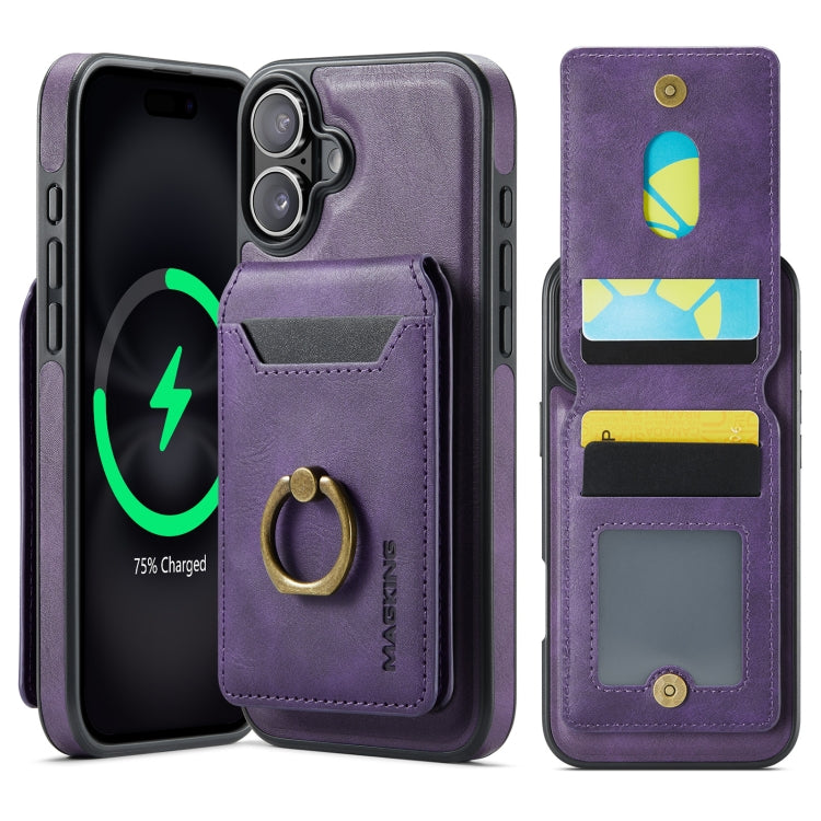 For iPhone 16 DG.MING K1 MagSafe Detachable Wallet RFID Back Cover Phone Case(Purple) - iPhone 16 Cases by DG.MING | Online Shopping UK | buy2fix