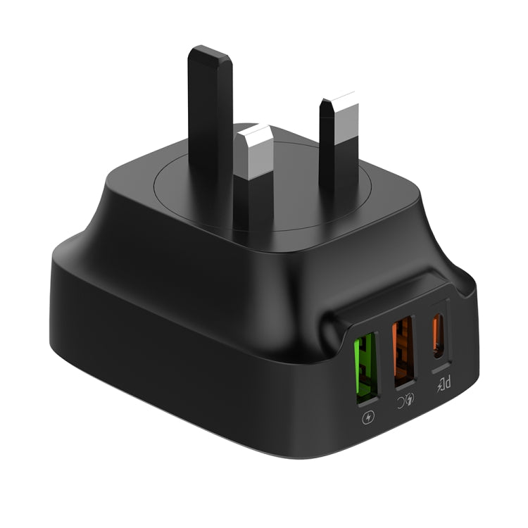 LDNIO Q334 32W Type-C + Dual USB Port Charger with 1m 8 Pin Data Cable, Plug Type:UK Plug(Black) - USB Charger by LDNIO | Online Shopping UK | buy2fix