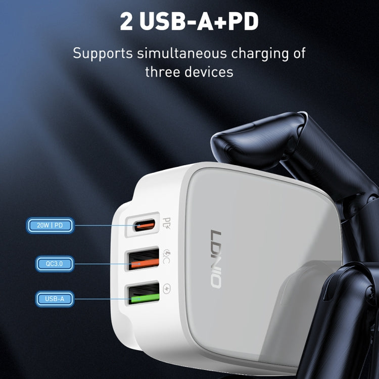 LDNIO Q334 32W Type-C + Dual USB Port Charger with 1m 8 Pin Data Cable, Plug Type:UK Plug(Black) - USB Charger by LDNIO | Online Shopping UK | buy2fix