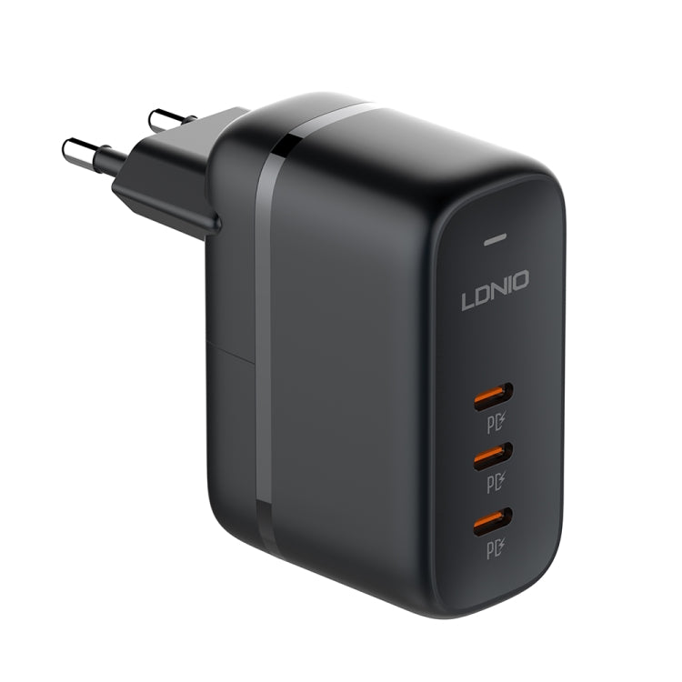 LDNIO Q367 65W GaN 3 x USB-C / Type-C Interface Charger with 1m USB-C / Type-C to USB-C / Type-C Data Cable, Plug Type:EU Plug(Black) - USB Charger by LDNIO | Online Shopping UK | buy2fix