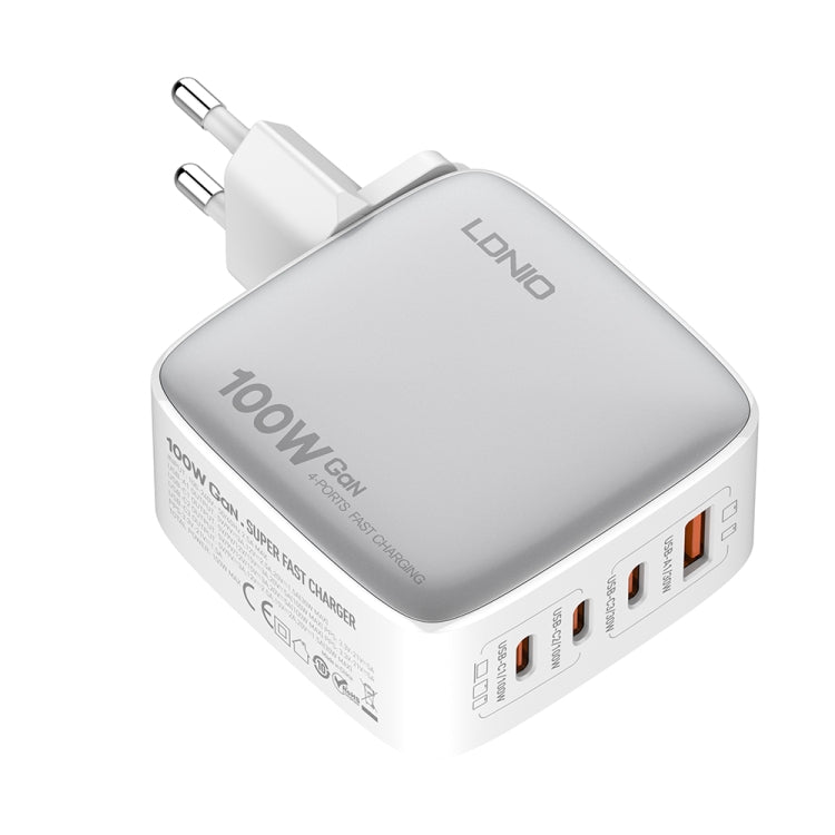 LDNIO Q408 100W GaN USB+3 USB-C / Type-C Interface Charger with 1m 100W USB-C / Type-C to USB-C / Type-C Data Cable, Plug Type:EU Plug(White) - USB Charger by LDNIO | Online Shopping UK | buy2fix