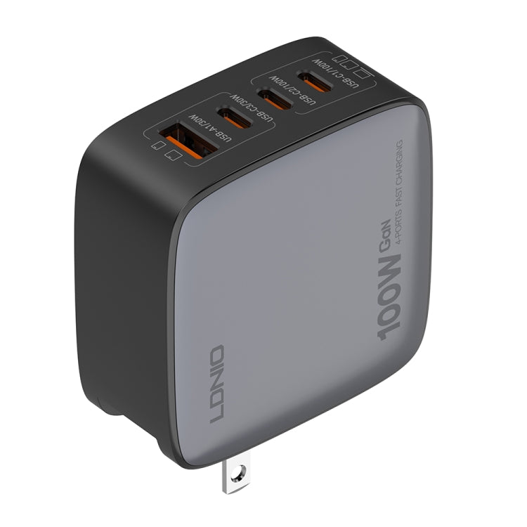 LDNIO Q408 100W GaN USB+3 USB-C / Type-C Interface Charger with 1m 100W USB-C / Type-C to USB-C / Type-C Data Cable, Plug Type:US Plug(Black) - USB Charger by LDNIO | Online Shopping UK | buy2fix