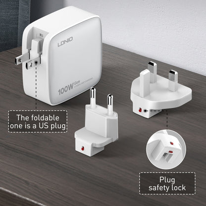 LDNIO Q408 100W GaN USB+3 USB-C / Type-C Interface Charger with 1m 100W USB-C / Type-C to USB-C / Type-C Data Cable, Plug Type:US Plug(White) - USB Charger by LDNIO | Online Shopping UK | buy2fix