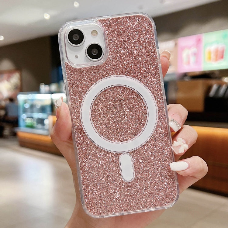 For iPhone 15 Plus Acrylic Transparent Glitter MagSafe Phone Case(Pink) - iPhone 15 Plus Cases by buy2fix | Online Shopping UK | buy2fix