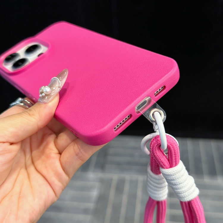 For iPhone 16 Pro Max Leather Texture TPU Full Coverage Phone Case with Lanyard(Pink) - iPhone 16 Pro Max Cases by buy2fix | Online Shopping UK | buy2fix