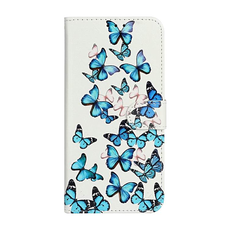 For iPhone 16 Pro Max Colored Drawing Marble Pattern Leather Phone Case(Little Blue Butterflies) - iPhone 16 Pro Max Cases by buy2fix | Online Shopping UK | buy2fix