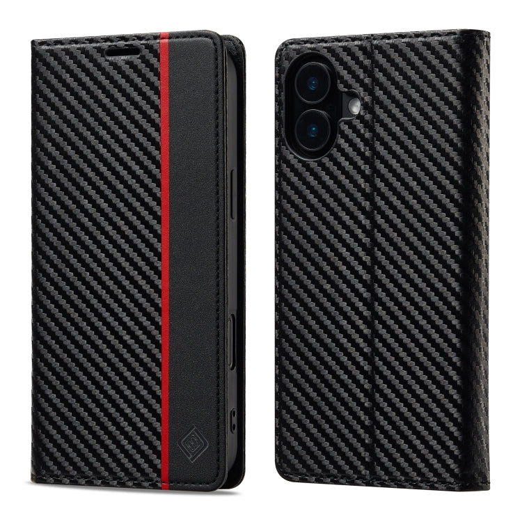 For iPhone 16 Plus LC.IMEEKE Carbon Fiber Leather Phone Case(Vertical Black) - iPhone 16 Plus Cases by LC.IMEEKE | Online Shopping UK | buy2fix