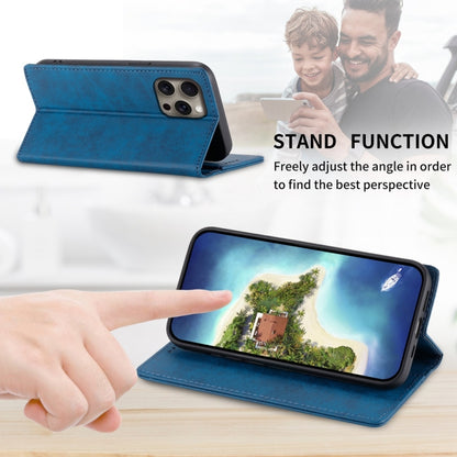 For iPhone 16 Pro Max Business Solid Color Magnetic RFID Leather Phone Case(Blue) - iPhone 16 Pro Max Cases by buy2fix | Online Shopping UK | buy2fix