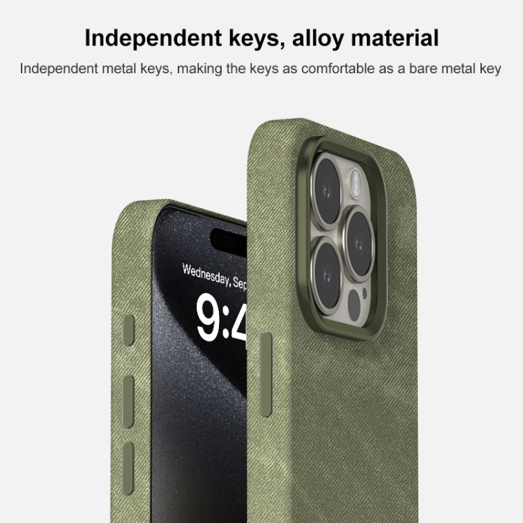 For iPhone 14 Skin Feel Denim Leather MagSafe Phone Case(Khaki Green) - iPhone 14 Cases by buy2fix | Online Shopping UK | buy2fix