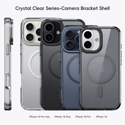 For iPhone 16 Frosted Crystal Clear Lens Holder MagSafe Magnetic Phone Case(Transparent Grey) - iPhone 16 Cases by buy2fix | Online Shopping UK | buy2fix