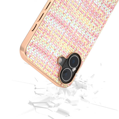 For iPhone 16 Plus Electroplated Frame Color Lattice Texture PU Phone Case(Pink) - iPhone 16 Plus Cases by buy2fix | Online Shopping UK | buy2fix