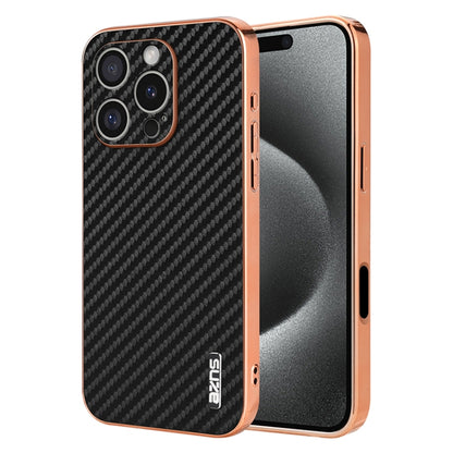 For iPhone 16 Pro AZNS Electroplated Edge Carbon Fiber Texture Phone Case(Black) - iPhone 16 Pro Cases by AZNS | Online Shopping UK | buy2fix