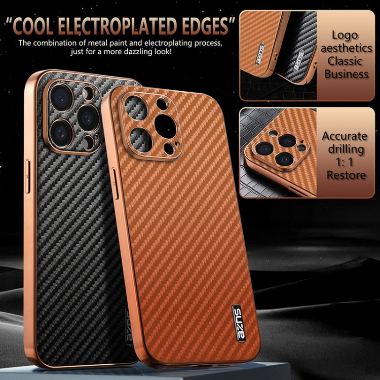 For iPhone 15 Pro Max AZNS Electroplated Edge Carbon Fiber Texture Phone Case(Black) - iPhone 15 Pro Max Cases by AZNS | Online Shopping UK | buy2fix