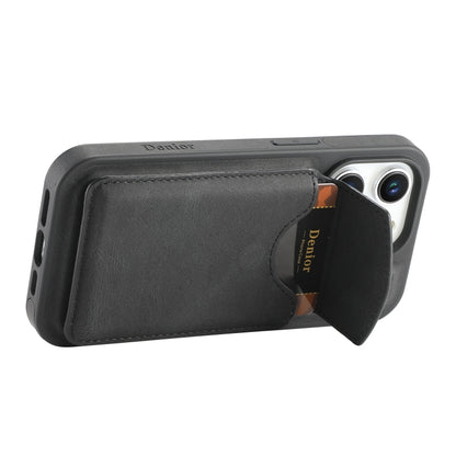 For iPhone 12 / 12 Pro Denior D20 Skin Feel MagSafe Holder Detachable Card Slot Phone Case(Black) - iPhone 12 / 12 Pro Cases by Denior | Online Shopping UK | buy2fix