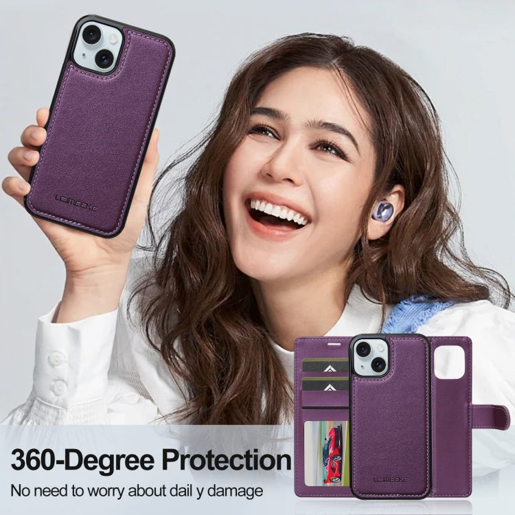 For iPhone 13 LC.IMEEKE L2 Series Detachable Magsafe PU Phone Case with Lanyard(Purple) - iPhone 13 Cases by LC.IMEEKE | Online Shopping UK | buy2fix