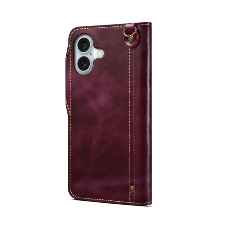 For iPhone 16 Plus Denior B01 Oil Wax Cowhide Magnetic Button Genuine Leather Case(Purple) - iPhone 16 Plus Cases by Denior | Online Shopping UK | buy2fix