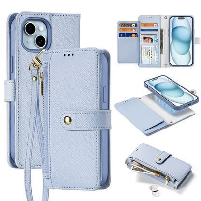 For iPhone 15 DUX DUCIS Lawa Series 2 in 1 Wallet Zipper Detachable MagSafe Phone Case with Lanyard(Light Blue) - iPhone 15 Cases by DUX DUCIS | Online Shopping UK | buy2fix