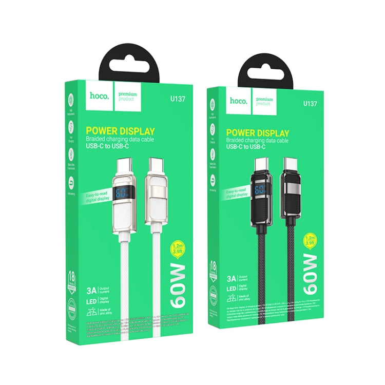 hoco U137 USB-C / Type-C to USB-C / Type-C Line 60W Charging Data Cable with Display, Length:1.2m(White) - USB-C & Type-C Cable by hoco | Online Shopping UK | buy2fix