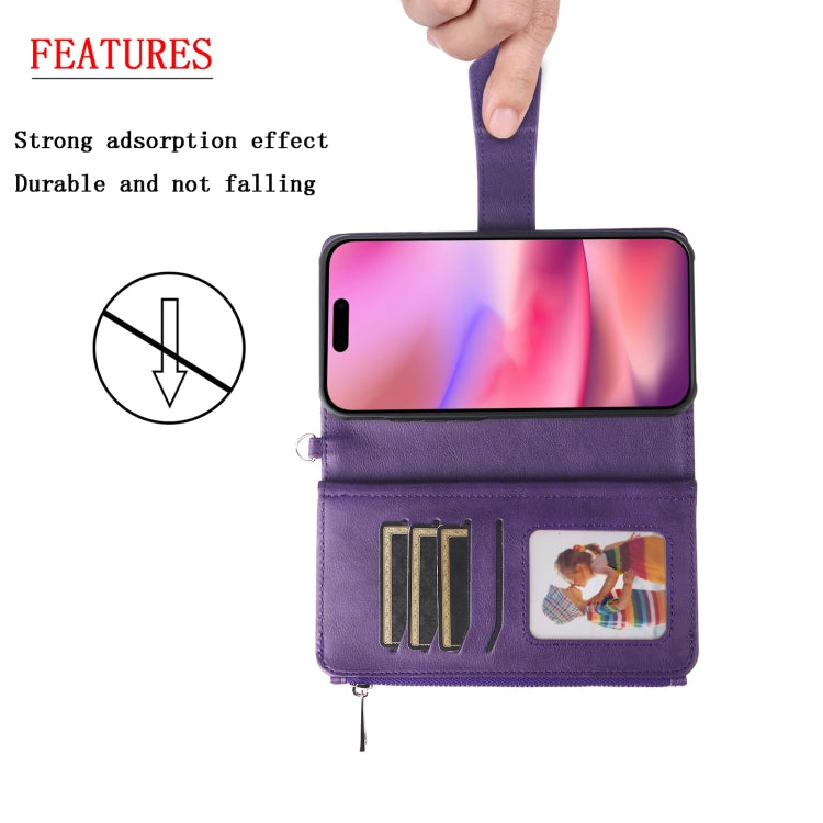 For iPhone 16 Solid Color 2 in 1 Zipper Shockproof Phone Case(Purple) - iPhone 16 Cases by buy2fix | Online Shopping UK | buy2fix