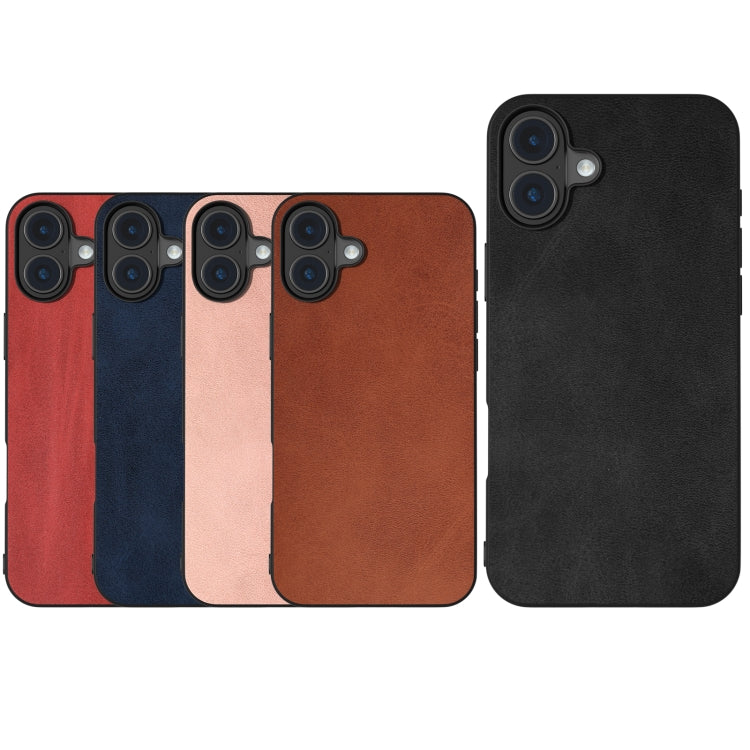 For iPhone 16 Plus Black Frame Two-color Calf Texture PU Phone Case(Black) - iPhone 16 Plus Cases by buy2fix | Online Shopping UK | buy2fix