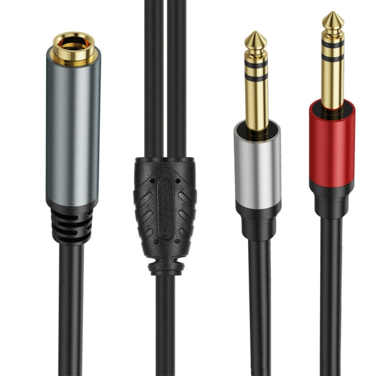 1m Gold Plated 6.35mm Female to 2 x 6.35mm Male Stereo Audio Adapter Y Splitter Cable(Black) - Video & Audio Cable by buy2fix | Online Shopping UK | buy2fix