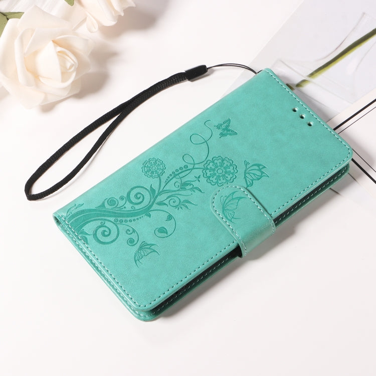 For iPhone 16 Embossed Butterfly Flowers Leather Phone Case(Green) - iPhone 16 Cases by buy2fix | Online Shopping UK | buy2fix